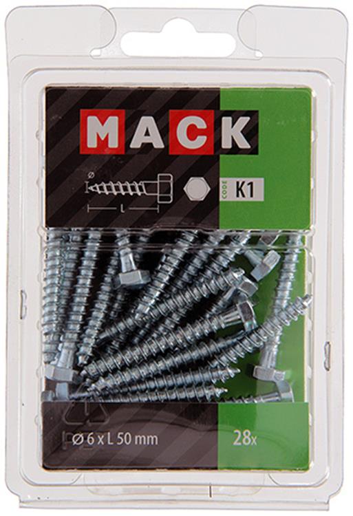 Mack 1018040 - boulon fileté à bois en acier galvanisé 28 pièces 6 x 50 mm | 5 pièces