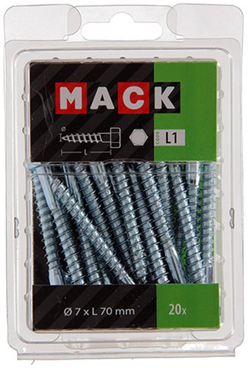 Mack 1018046 - boulon fileté à bois en acier galvanisé 20 pièces 7 x 70 mm | 5 pièces