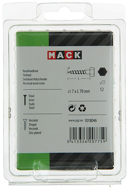 Mack 1018046 - boulon fileté à bois en acier galvanisé 20 pièces 7 x 70 mm | 5 pièces