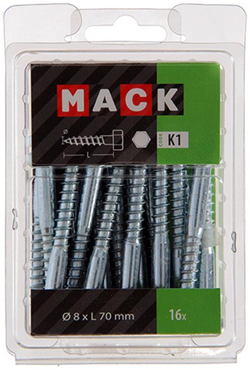 Mack 1018051 - boulon fileté à bois en acier galvanisé 16 pièces 8 x 70 mm | 5 pièces