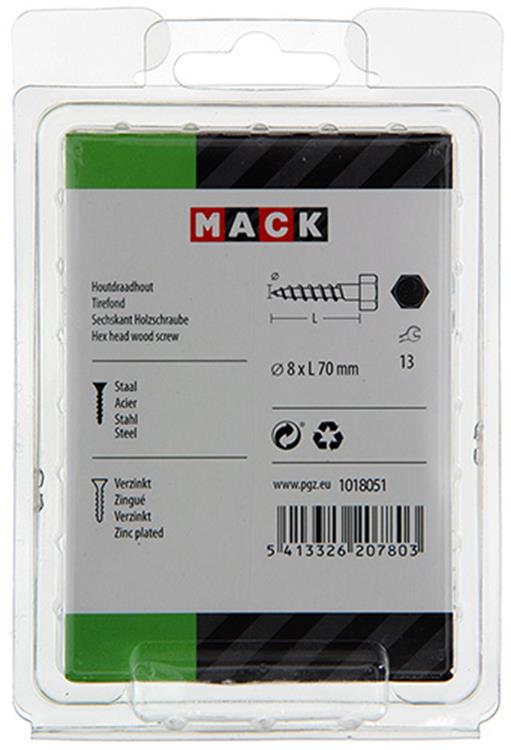 Mack 1018051 - boulon fileté à bois en acier galvanisé 16 pièces 8 x 70 mm | 5 pièces