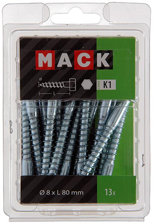 Mack 1018052 - boulon fileté à bois en acier galvanisé 13 pièces 8 x 80 mm | 5 pièces