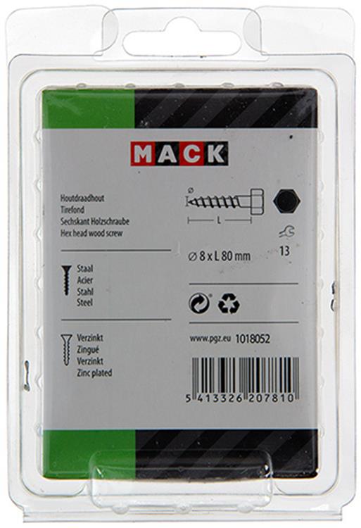 Mack 1018052 - boulon fileté à bois en acier galvanisé 13 pièces 8 x 80 mm | 5 pièces
