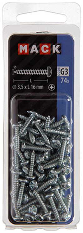 Mack 1018059 - vis autotaraudeuse à tête cylindrique galvanisée. 74 pièces 3,5 x 16 mm | 10 pièces