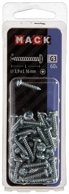 Mack 1018063 - vis autotaraudeuse à tête cylindrique galvanisée. 60 pièces 3,9 x 16 mm | 5 pièces