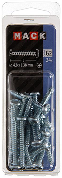Mack 1018074 - vis autotaraudeuse à tête cylindrique galvanisée. 24 pièces 4,8 x 38 mm | 5 pièces
