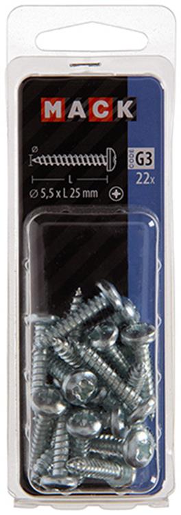 Mack 1018078 - vis autotaraudeuse à tête cylindrique galvanisée. 22 pièces 5,5 x 25 mm | 5 pièces