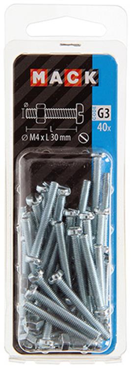 Mack 1018092 - vérin à vis métal. tête + écrou plaqué 40 pcs m4 x 30 mm | 5 pièces