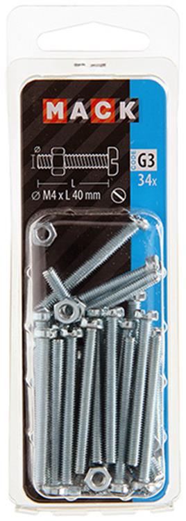 Mack 1018093 - vérin à vis métal. tête + écrou plaqué 34 pcs m4 x 40 mm | 5 pièces