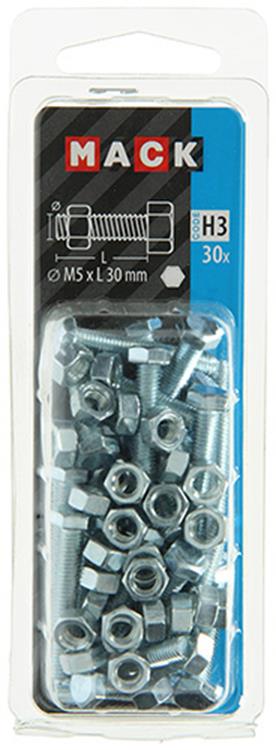 Mack 1018108 - boulon de robinet + écrou en acier galvanisé 30 pcs m5 x 30 mm | 5 pièces