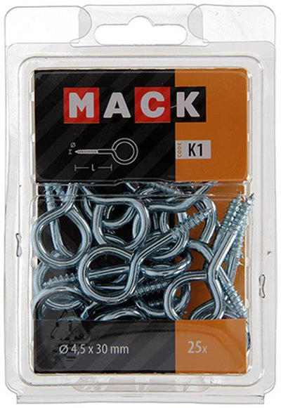 Mack 1018137 - oeil à vis en acier galvanisé 25 pcs 4,5 x 30 mm | 5 pièces