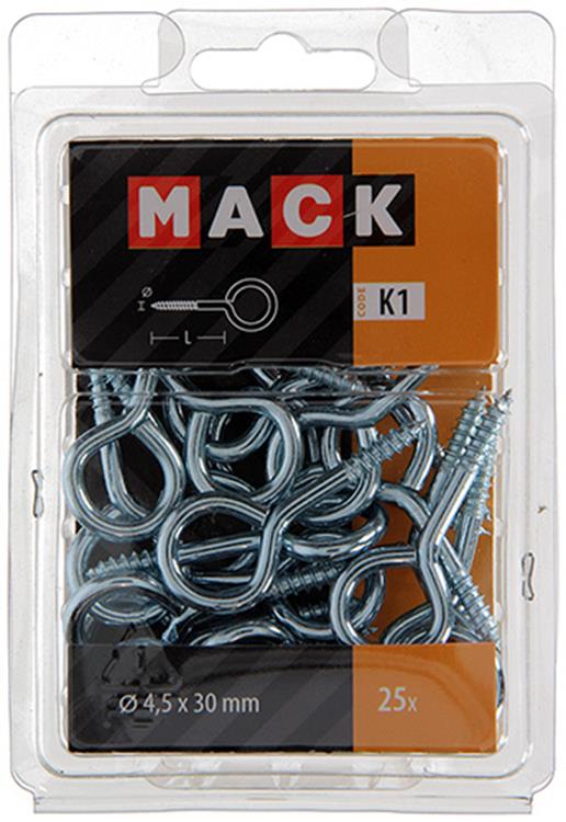 Mack 1018137 - oeil à vis en acier galvanisé 25 pcs 4,5 x 30 mm | 5 pièces