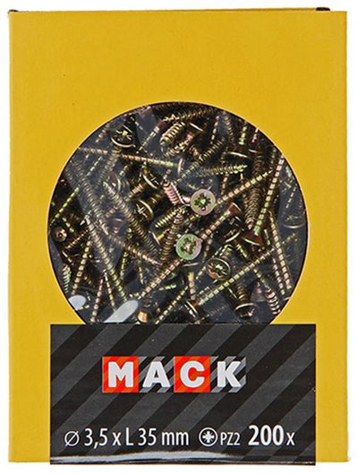 Mack 1020085 - vis pour panneaux d'aggloméré avec tête jaune avec 200 pièces 3,5 x 35 mm | 5 pièces
