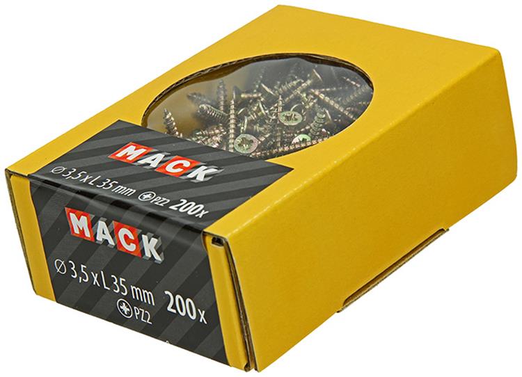 Mack 1020085 - vis pour panneaux d'aggloméré avec tête jaune avec 200 pièces 3,5 x 35 mm | 5 pièces