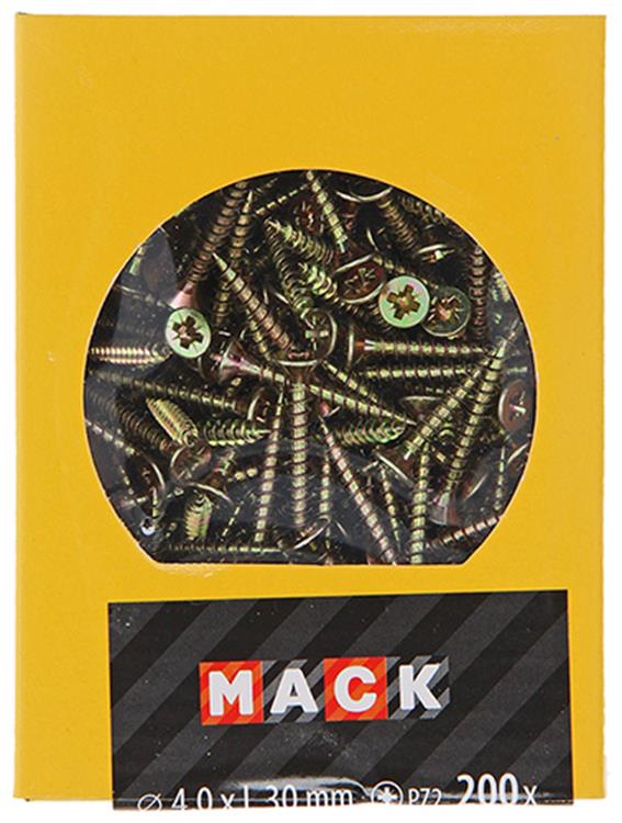Mack 1020092 - vis pour panneaux d'aggloméré avec tête jaune avec 200 pièces 4,0 x 30 mm | 5 pièces