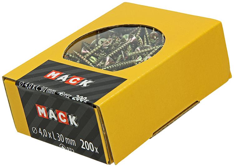 Mack 1020092 - vis pour panneaux d'aggloméré avec tête jaune avec 200 pièces 4,0 x 30 mm | 5 pièces