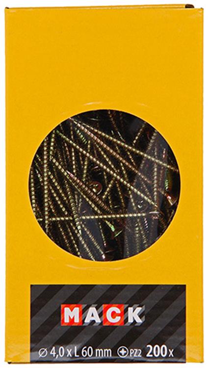 Mack 1020097 - vis pour panneaux d'aggloméré avec tête jaune vz 200 pcs 4,0 x 60 mm | 2 pièces