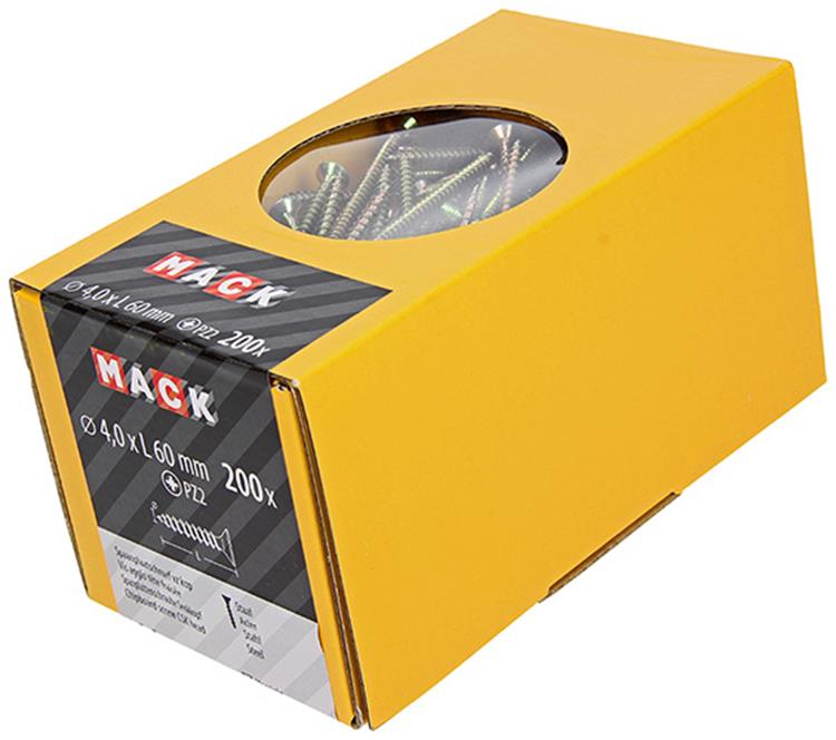 Mack 1020097 - vis pour panneaux d'aggloméré avec tête jaune vz 200 pcs 4,0 x 60 mm | 2 pièces