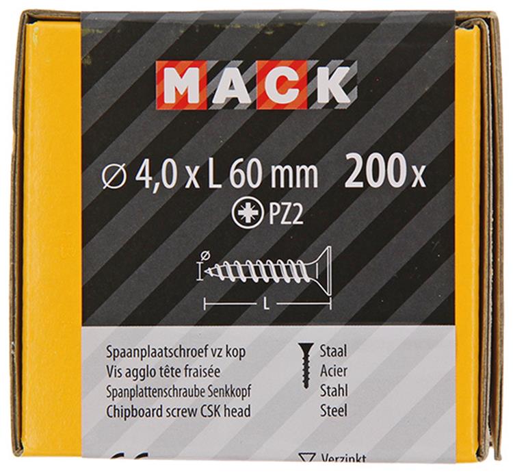 Mack 1020097 - vis pour panneaux d'aggloméré avec tête jaune vz 200 pcs 4,0 x 60 mm | 2 pièces