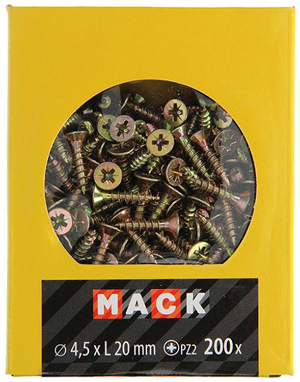 Mack 1020100 - vis pour panneaux d'aggloméré avec tête jaune avec 200 pièces 4,5 x 20 mm | 5 pièces