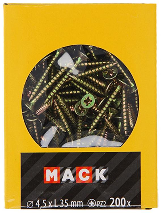 Mack 1020103 - vis pour panneaux d'aggloméré avec tête jaune avec 200 pièces 4,5 x 35 mm | 5 pièces