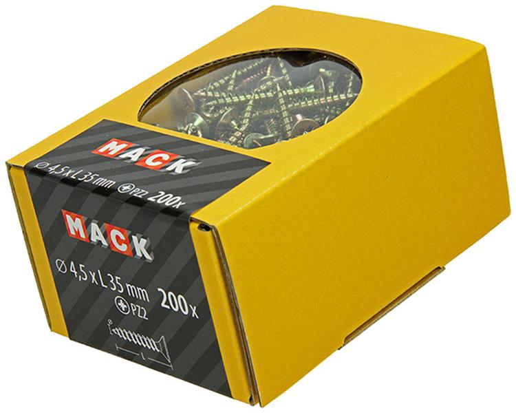 Mack 1020103 - vis pour panneaux d'aggloméré avec tête jaune avec 200 pièces 4,5 x 35 mm | 5 pièces