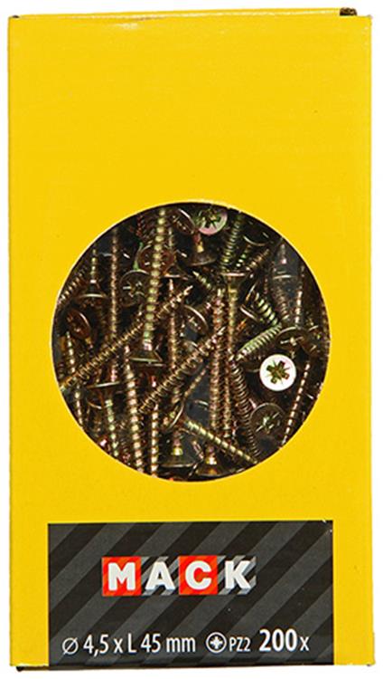 Mack 1020105 - vis pour panneaux d'aggloméré avec tête jaune avec 200 pièces 4,5 x 45 mm | 3 pièces