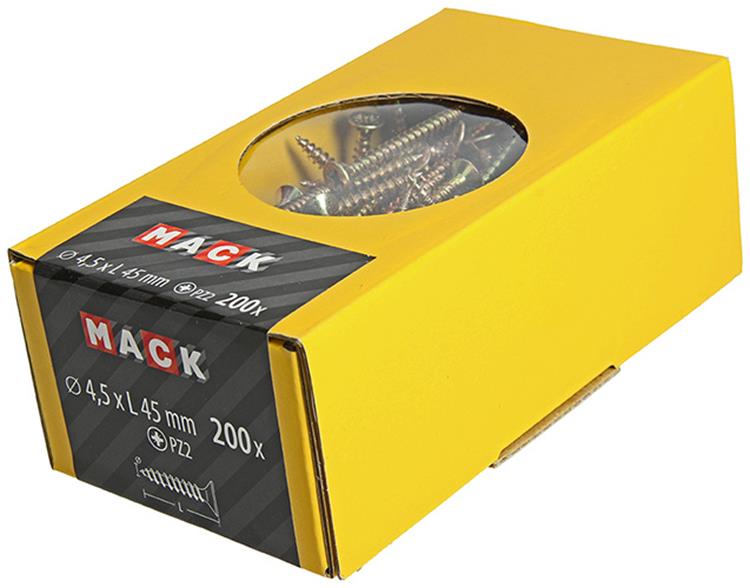 Mack 1020105 - vis pour panneaux d'aggloméré avec tête jaune avec 200 pièces 4,5 x 45 mm | 3 pièces