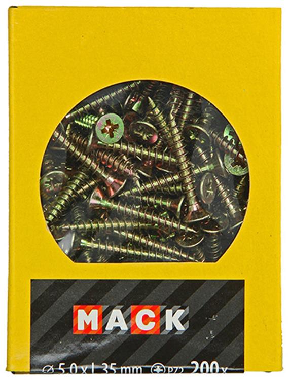 Mack 1020112 - vis pour panneaux d'aggloméré tête VZ jaune VZ 200 pcs 5,0 x 35 mm | 5 pièces