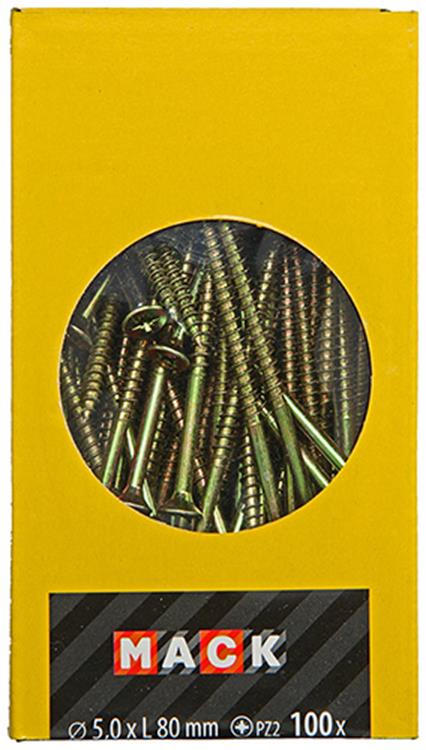 Mack 1020118 - vis pour panneaux d'aggloméré avec tête jaune vz 100 pcs 5,0 x 80 mm | 3 pièces