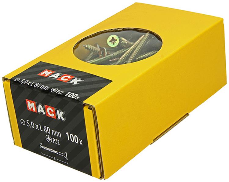 Mack 1020118 - vis pour panneaux d'aggloméré avec tête jaune vz 100 pcs 5,0 x 80 mm | 3 pièces