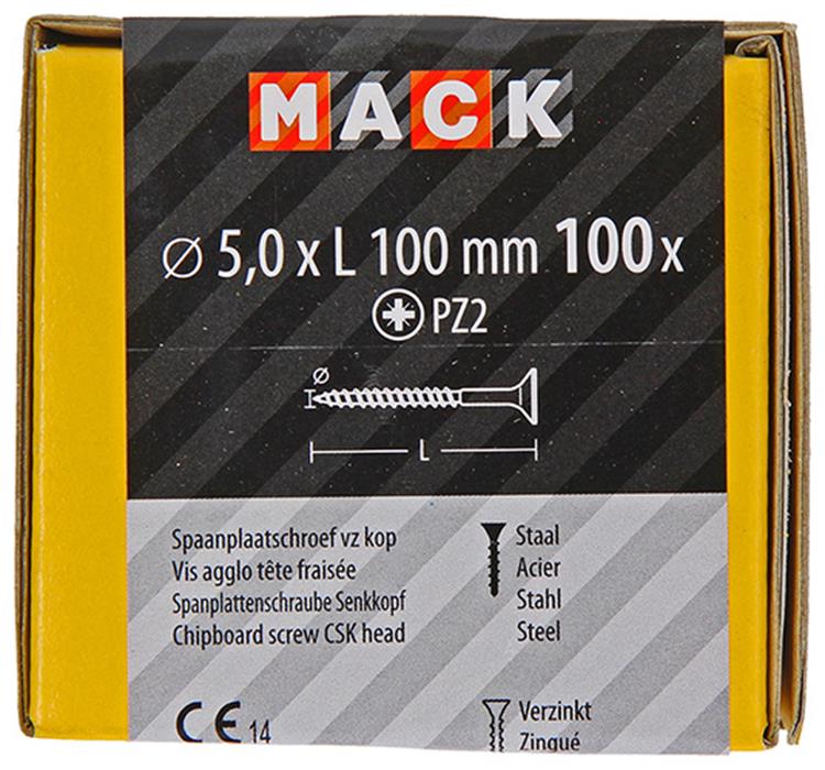 Mack 1020120 - vis pour panneaux d'aggloméré avec tête jaune avec 100 pièces 5,0 x 100 mm | 2 pièces