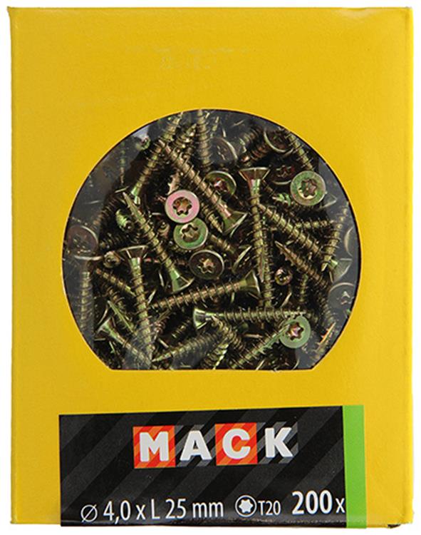 Mack 1020136 - vis pour panneaux d'aggloméré vz kp-autotaraudeusegvz 200pcs 4,0 x 25 mm | 5 pièces