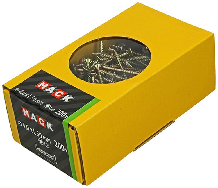 Mack 1020141 - vis pour panneaux d'aggloméré vz kp-self-lockinggvz 200pcs 4,0 x 50 mm | 3 pièces