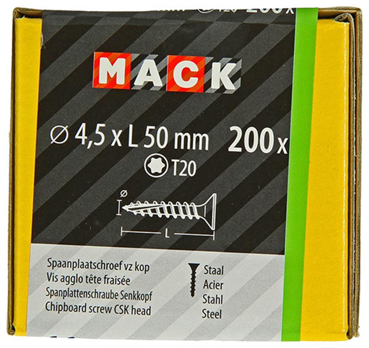 Mack 1020147 - vis pour panneaux d'aggloméré vz kp-self-lockinggvz 200pcs 4,5 x 50 mm | 2 pièces