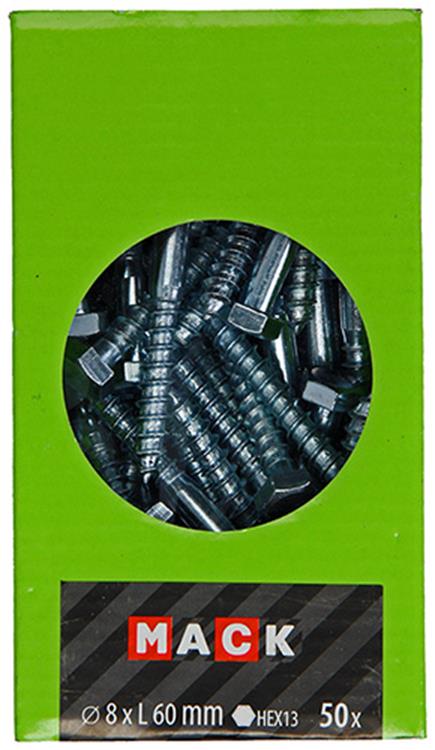 Mack 1020176 - boulon fileté à bois galvanisé 50 pcs 8 x 60 mm | 3 pièces