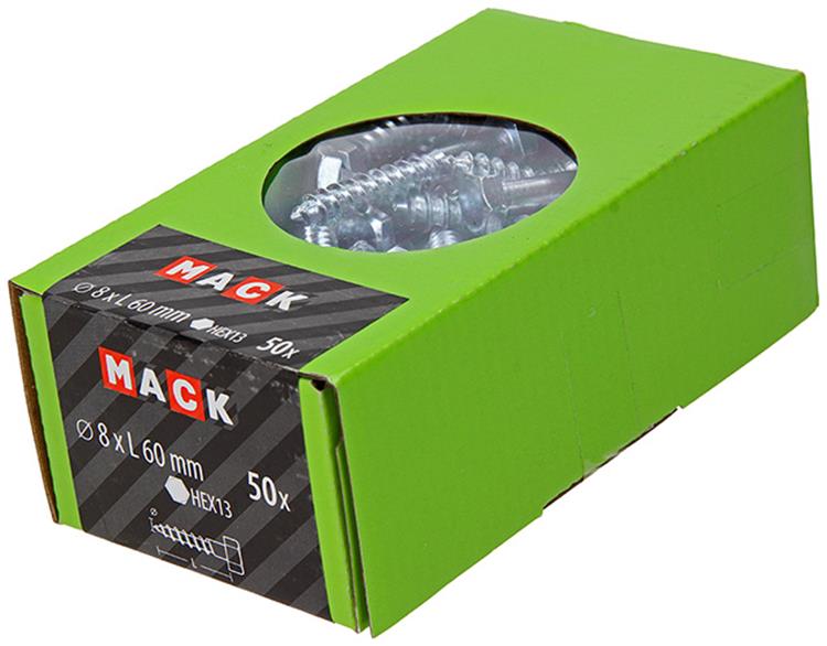 Mack 1020176 - boulon fileté à bois galvanisé 50 pcs 8 x 60 mm | 3 pièces
