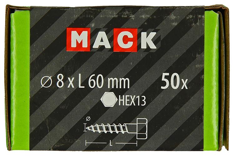 Mack 1020176 - boulon fileté à bois galvanisé 50 pcs 8 x 60 mm | 3 pièces