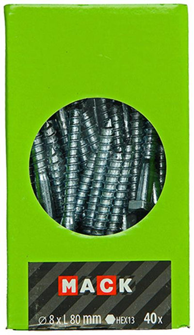 Mack 1020178 - boulon fileté à bois galvanisé 40 pièces 8 x 80 mm | 3 pièces