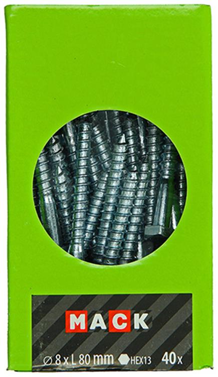 Mack 1020178 - boulon fileté à bois galvanisé 40 pièces 8 x 80 mm | 3 pièces