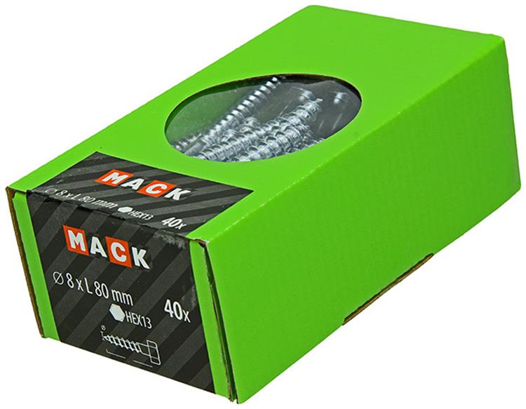 Mack 1020178 - boulon fileté à bois galvanisé 40 pièces 8 x 80 mm | 3 pièces