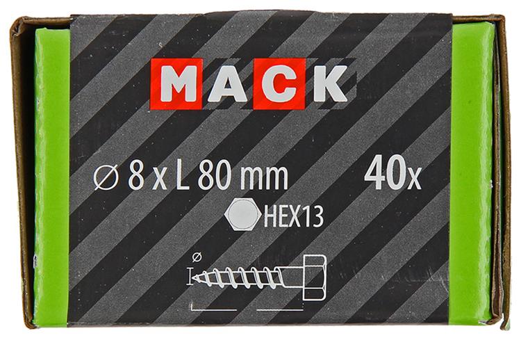 Mack 1020178 - boulon fileté à bois galvanisé 40 pièces 8 x 80 mm | 3 pièces