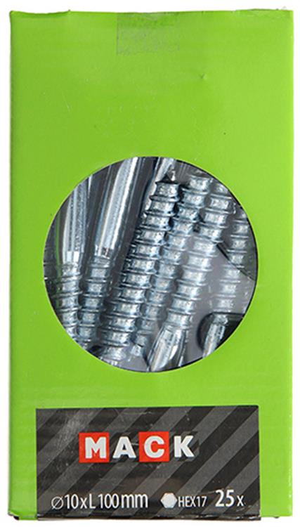 Mack 1020182 - boulon fileté à bois galvanisé 25 pièces 10 x 100 mm | 3 pièces