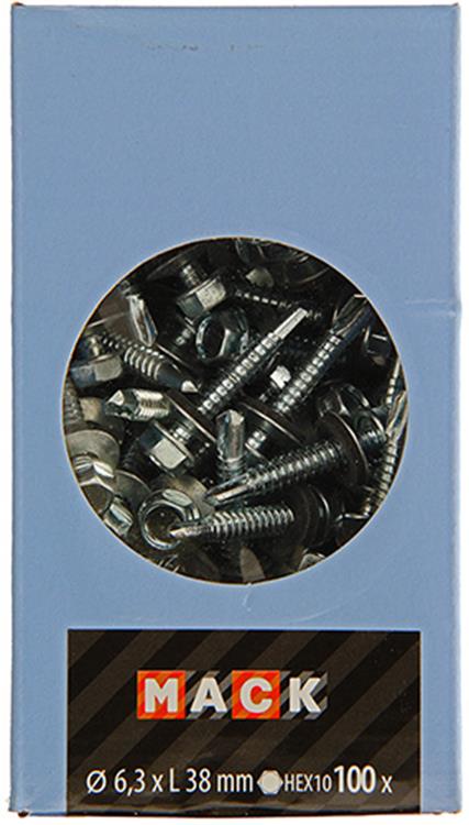Mack 1020187 - vis autoperceuse tête hexagonale EPDM-vz 100pcs 6,3 x 38 mm | 2 pièces