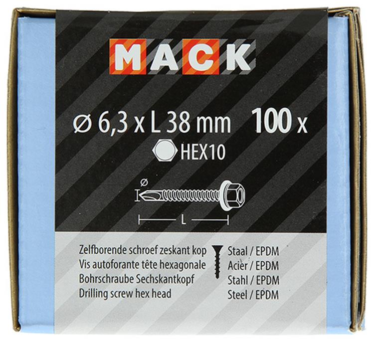 Mack 1020187 - vis autoperceuse tête hexagonale EPDM-vz 100pcs 6,3 x 38 mm | 2 pièces
