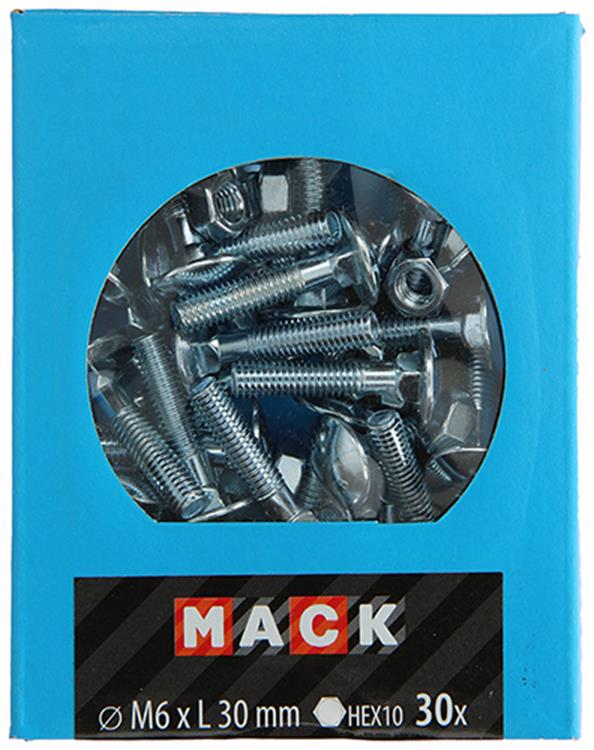 Mack 1020197 - boulon à bois + écrou galvanisé 30 stm6 x 30 mm | 5 pièces