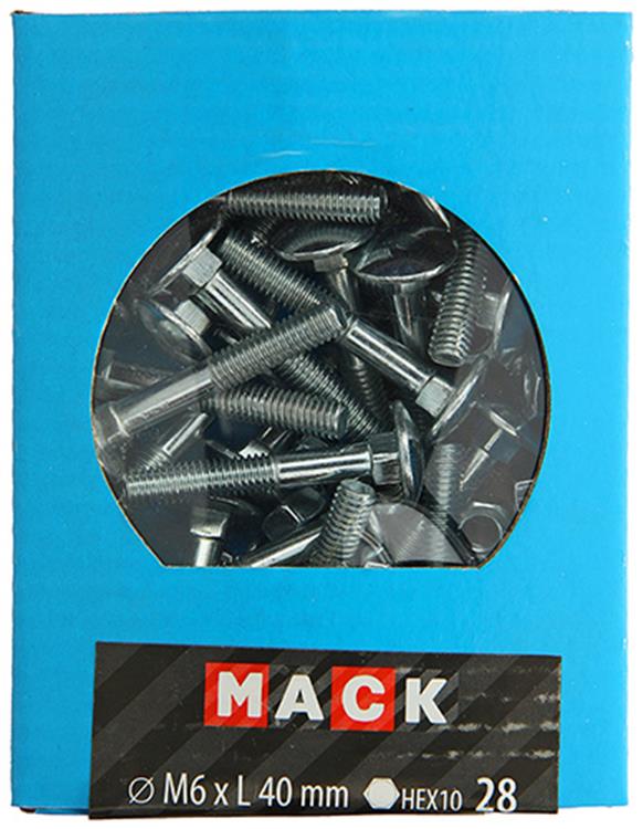 Mack 1020198 - boulon à bois + écrou galvanisé 28 stm6 x 40 mm | 5 pièces