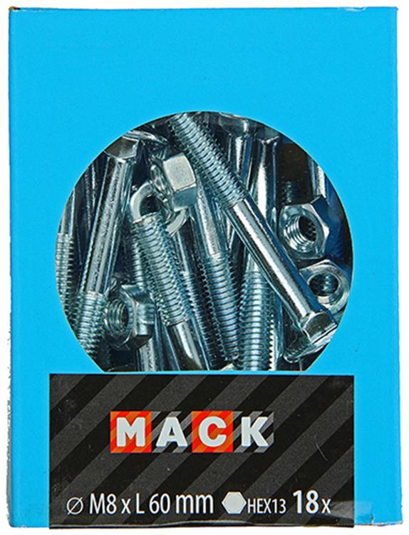 Mack 1020207 - boulon à bois + écrou galvanisé 18 stm8 x 60 mm | 5 pièces