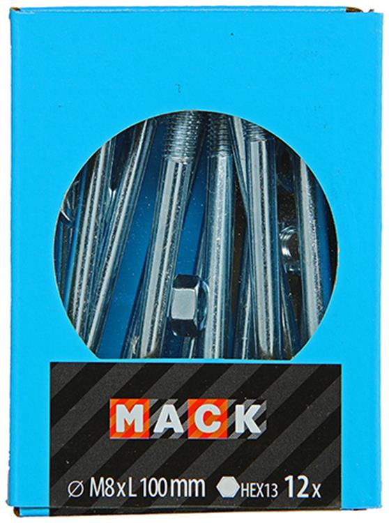 Mack 1020210 - boulon à bois + écrou galvanisé 12 stm8 x 100 mm | 5 pièces