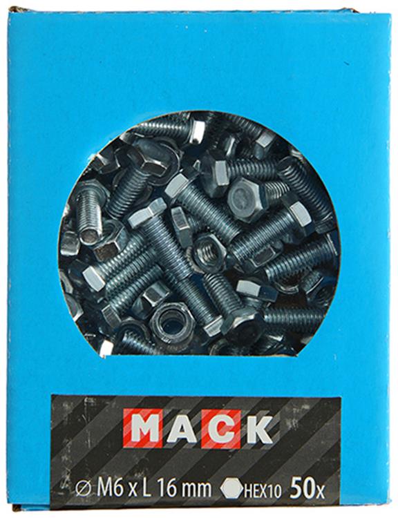 Mack 1020213 - boulon de robinet + écrou galvanisé 50 pcs m6 x 16 mm | 5 pièces